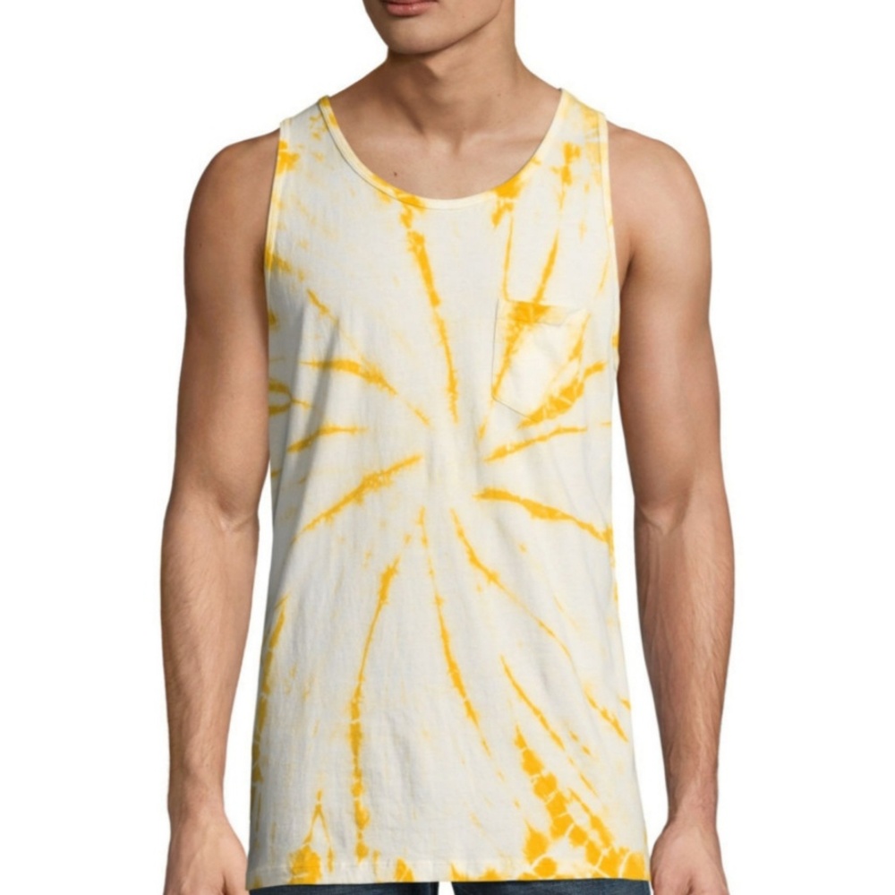 Men's Yellow Tie Dye Tank Pocket NWT tye white
